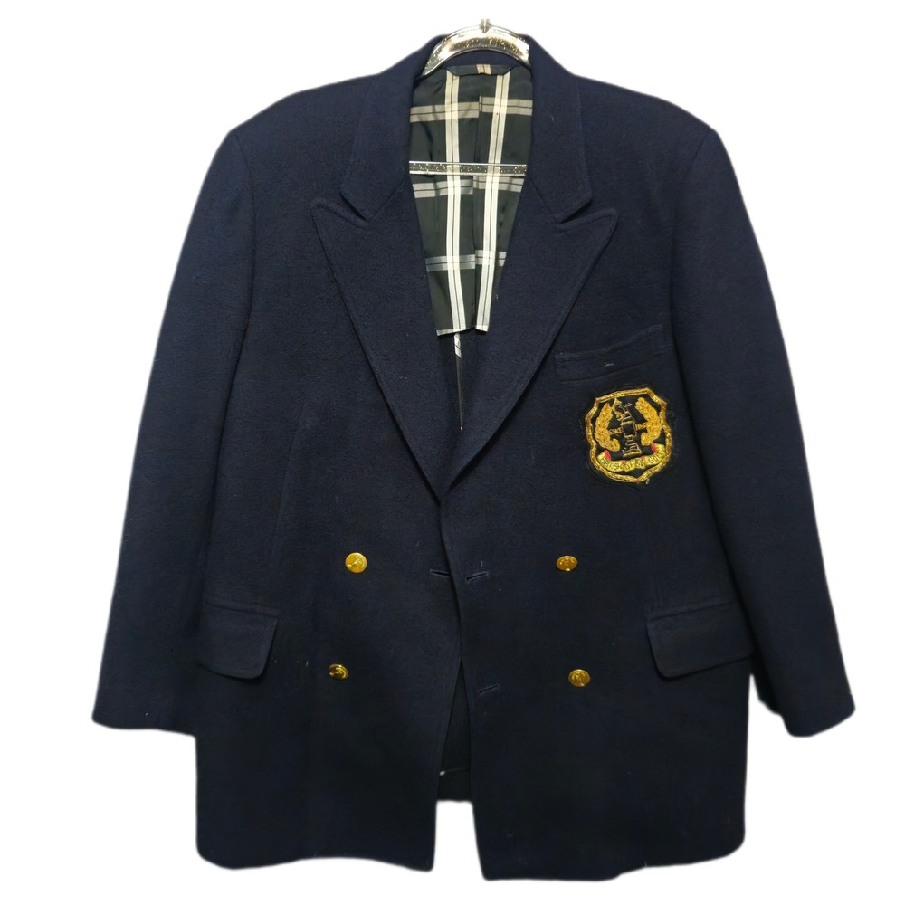 BRITISH OPEN GOLF Mens Medium Navy Wool Blazer Crest Double Breasted Gold Button
